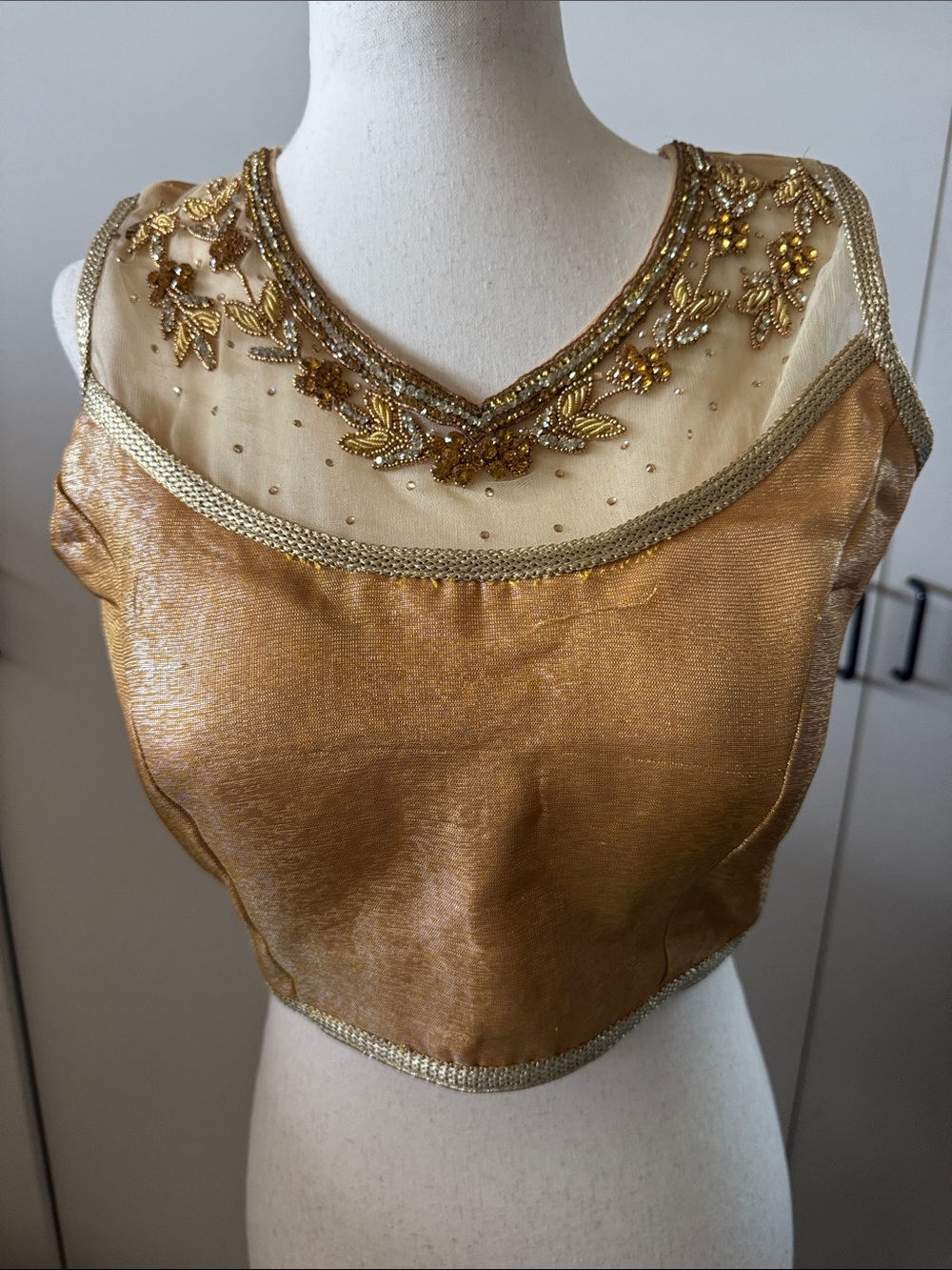 Gold Embellished Evening Crop Top
